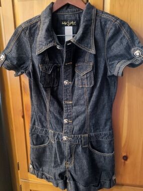 Baby Phat Black Dark Denim Short Romper